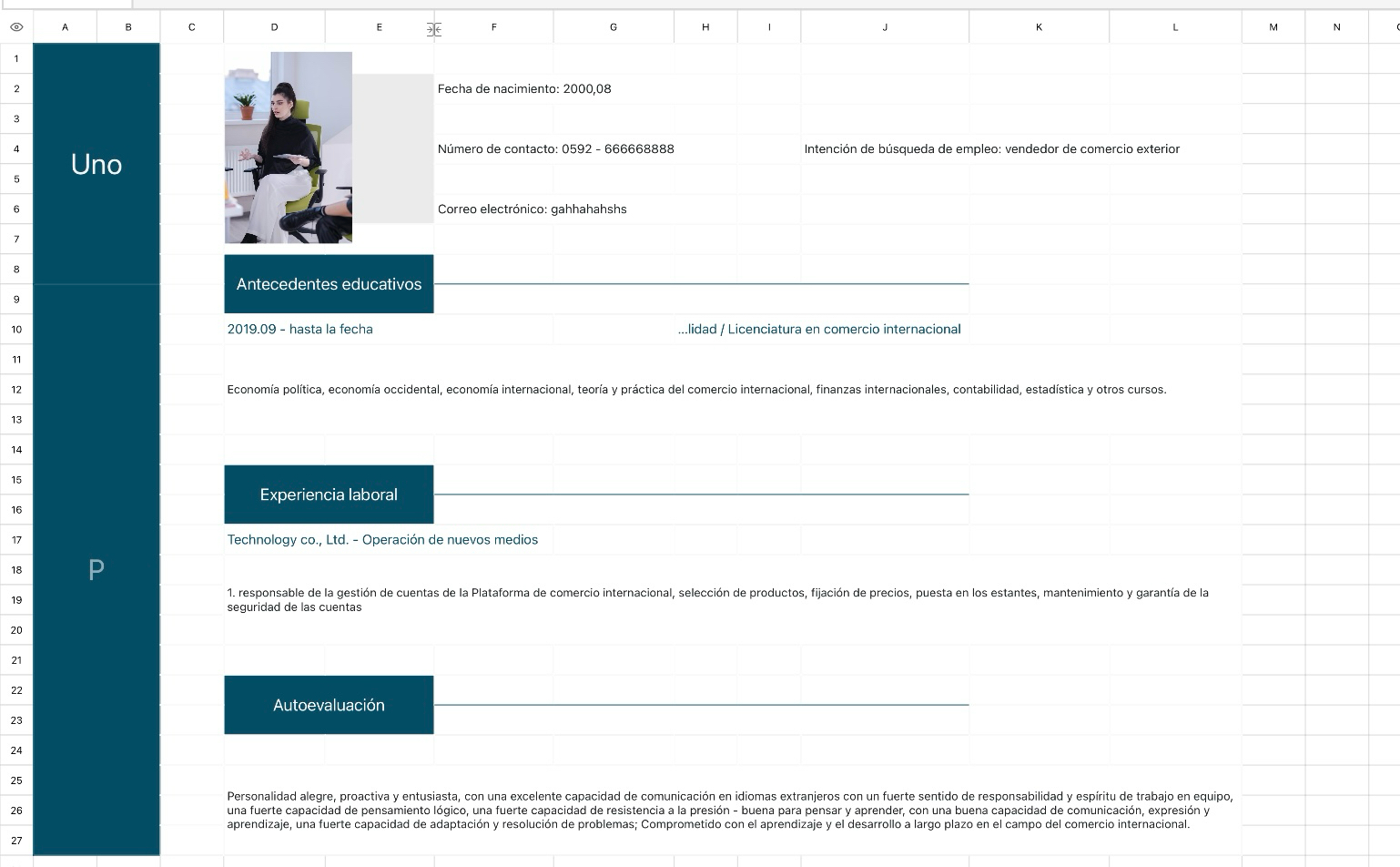 Currículum personal del vendedor simple